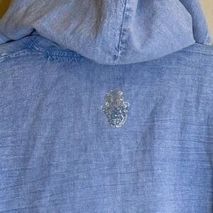 Giocam Coastal Boho Jacket L Blue Acid Wash Cotton Bling Hamsa Heart Hoodie